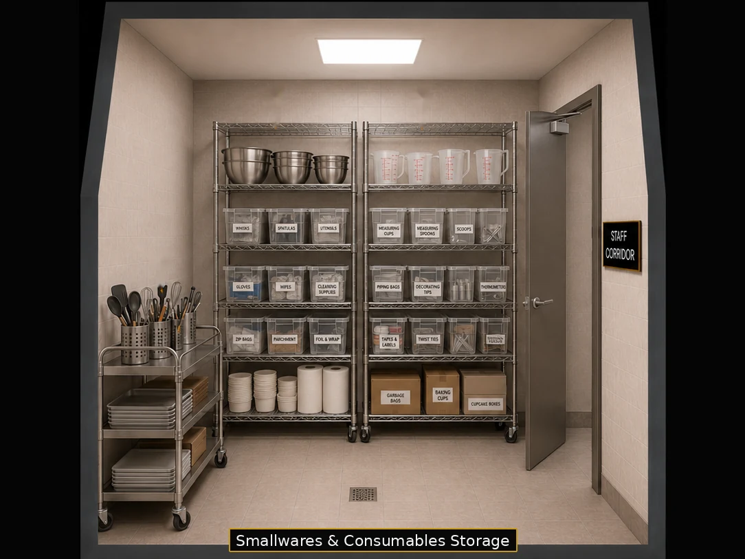 Illustrative rendering: Smallwares & Consumables Storage